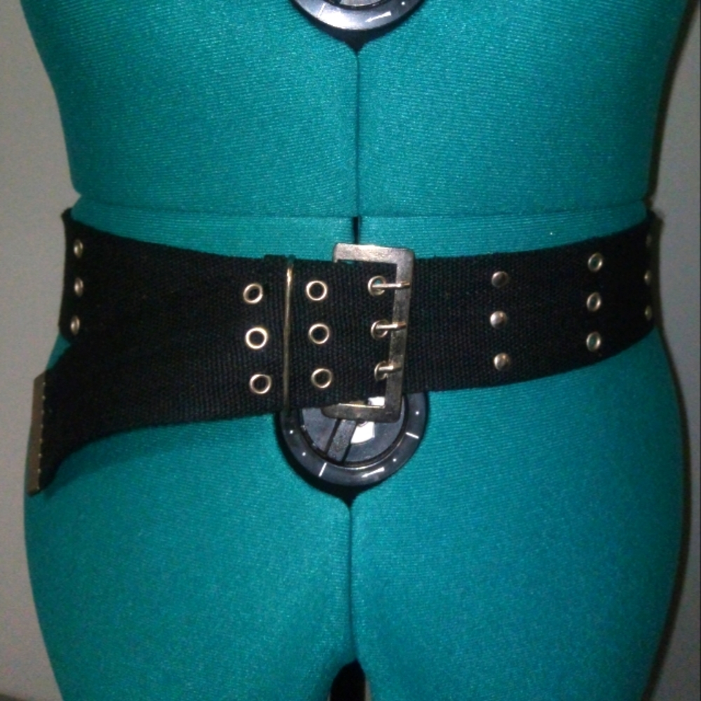 Studded Cotton-Canvas Belt with 3-Prong Buckle